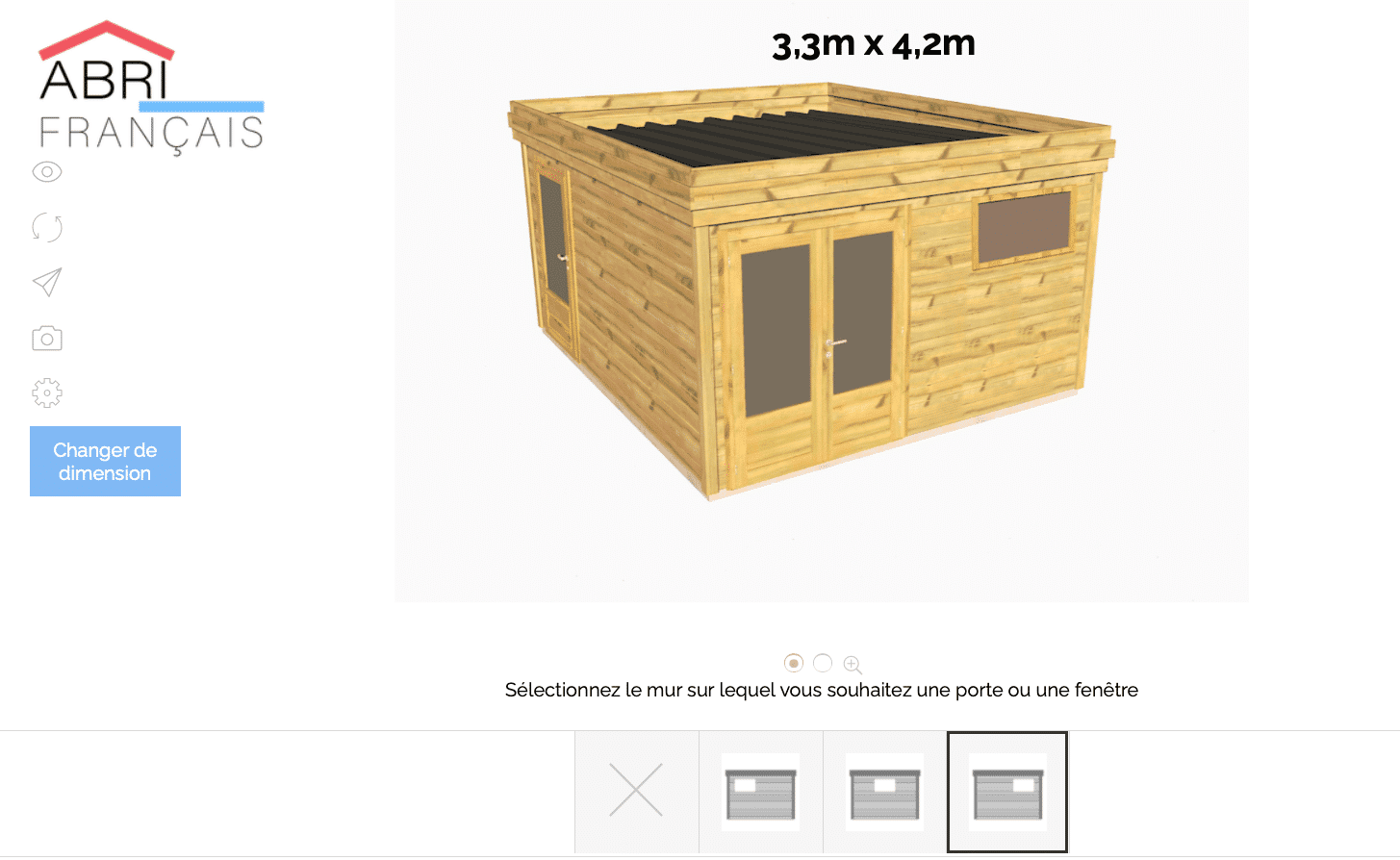 Souhaitant proposer des abris de jardin de qualité à prix accessibles à tous, notre concept d’abri français se base sur la conception de kits sur-mesure prêts-à-monter. Ainsi, vous disposez d’un configurateur sur notre site pour spécifier vos besoins et préférences. Vos options sont alors directement pris en compte pour la mise en œuvre de chaque élément qui composera votre structure en bois personnalisé. Voici une vue d’ensemble des possibilités de notre configurateur d'abri de jardin Abri Français