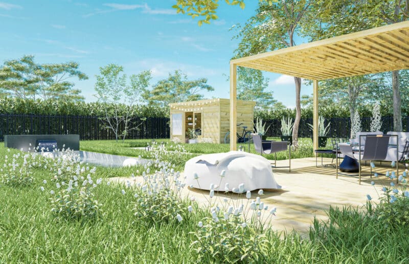 Configurez le votre Téléchargez la notice de montage Positionnez ce modèle en réalité augmentée dans votre jardin. Flashez ce QR-code ou restez appuyé si vous êtes déjà sur mobile