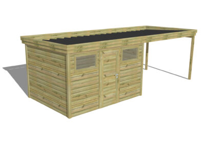 ABRI EN BOIS Fenêtre horizontale / Porte simple Pleine / Fenêtre horizontale | Extension de toiture - 6.94 m, 2.64 m