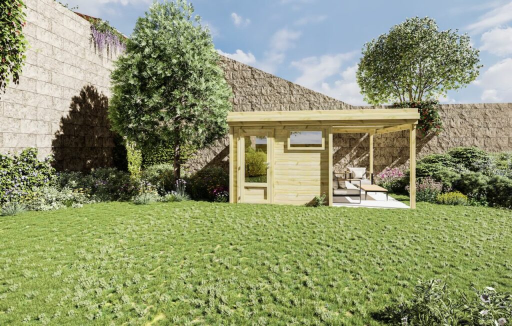 abri de jardin en bois, toit, (toit abimé), été
