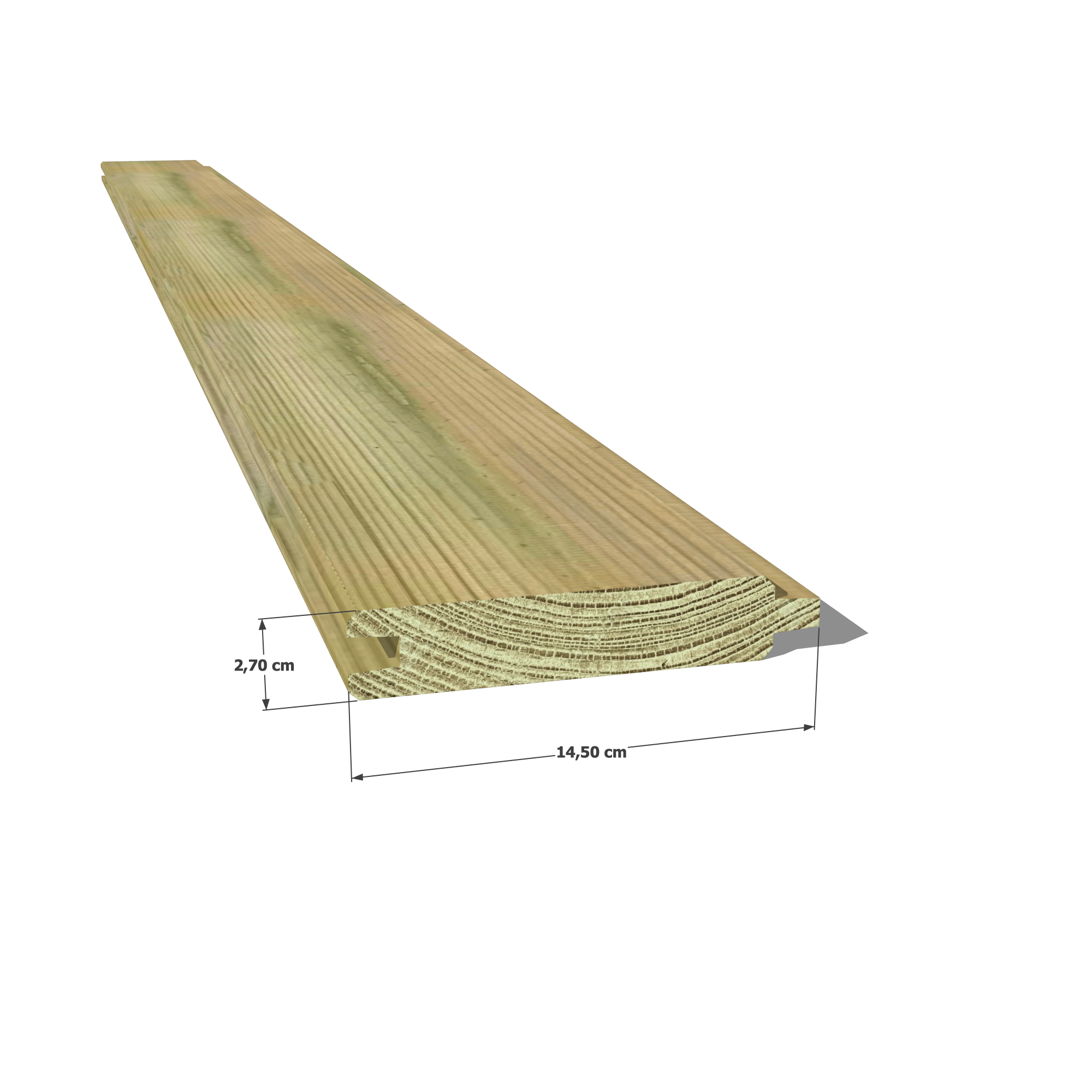 27x130 👉 Optez pour une solution solide et esthétique avec notre planche emboîtable en pin sylvestre 27x130 mm autoclave vert classe 4 ! 💪