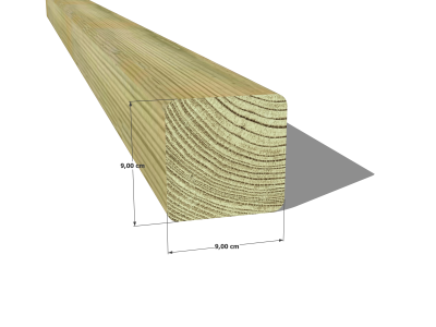 Poteau en pin sylvestre traité autoclave vert classe 4 – Section 90x90 mm